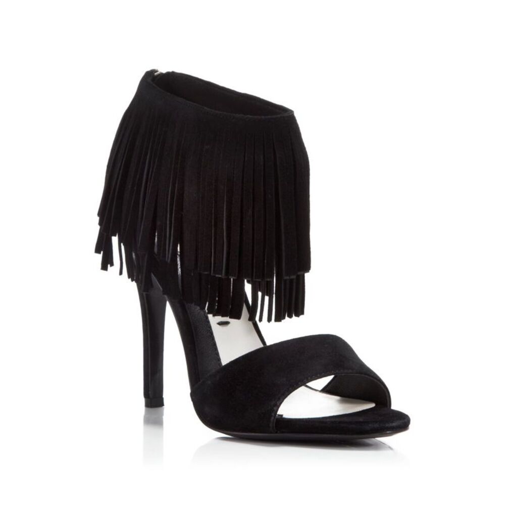 ALICE+OLIVIA Womens Black Fringed Gulia Almond Stiletto Leather Heeled Sandal 40